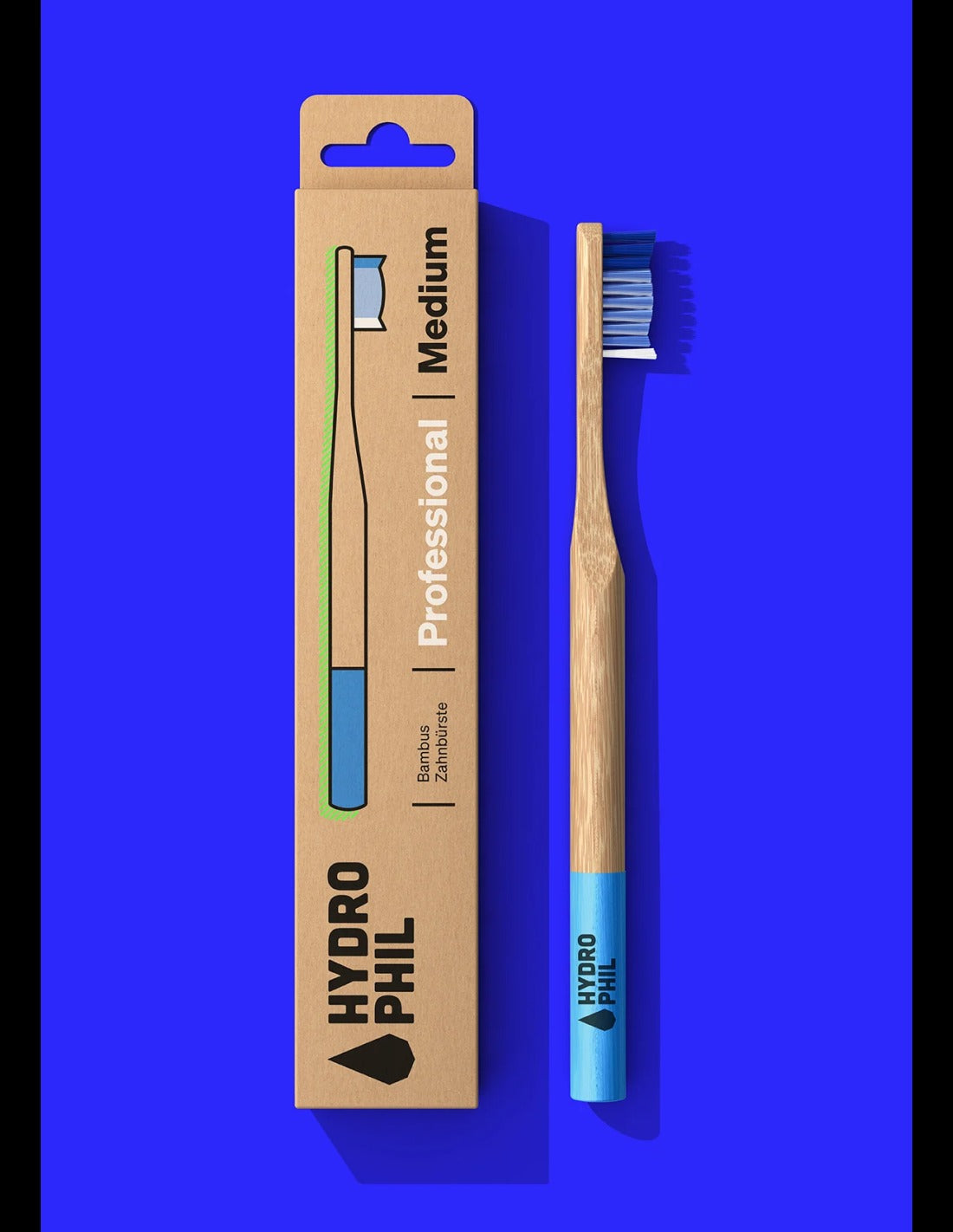 Escova de dentes profissional de bambu médio, cor natural/Oceano Atlântico