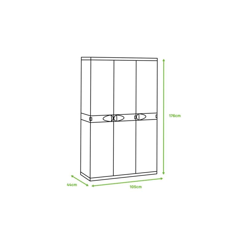 Roupeiro 3 portas com armário para vassouras 105 cm Titânio Plastiken Preto