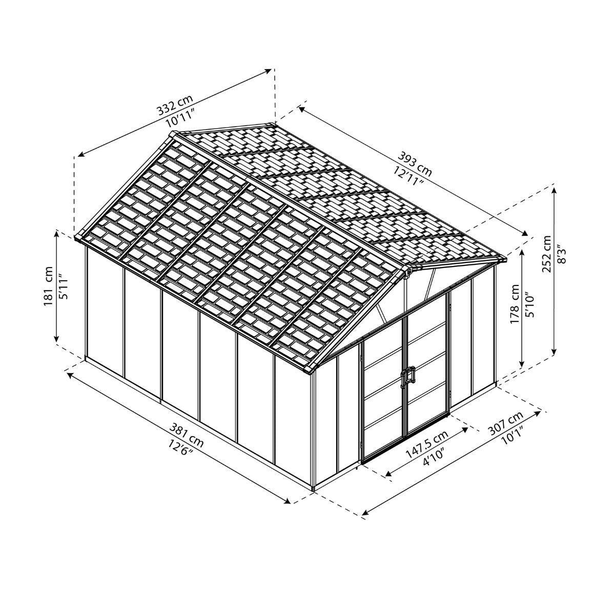 Galpão de jardim Yukon 395x332x252 cm com piso de cobertura da Palram