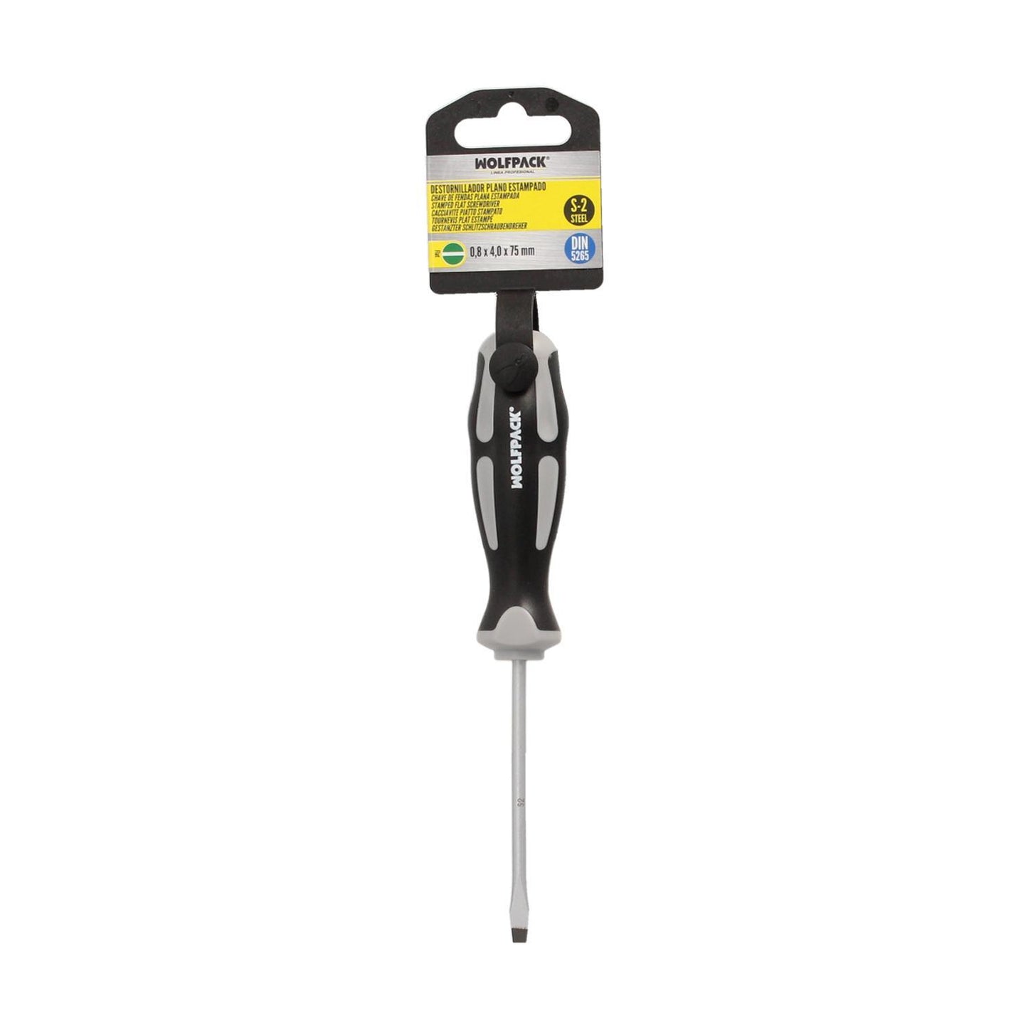 Destornillador Plano Estampado Acero S2 Mango Tpr Bimaterial. Medida 0,8 X Ø 4,0 X 75 Mm. Din5265_3