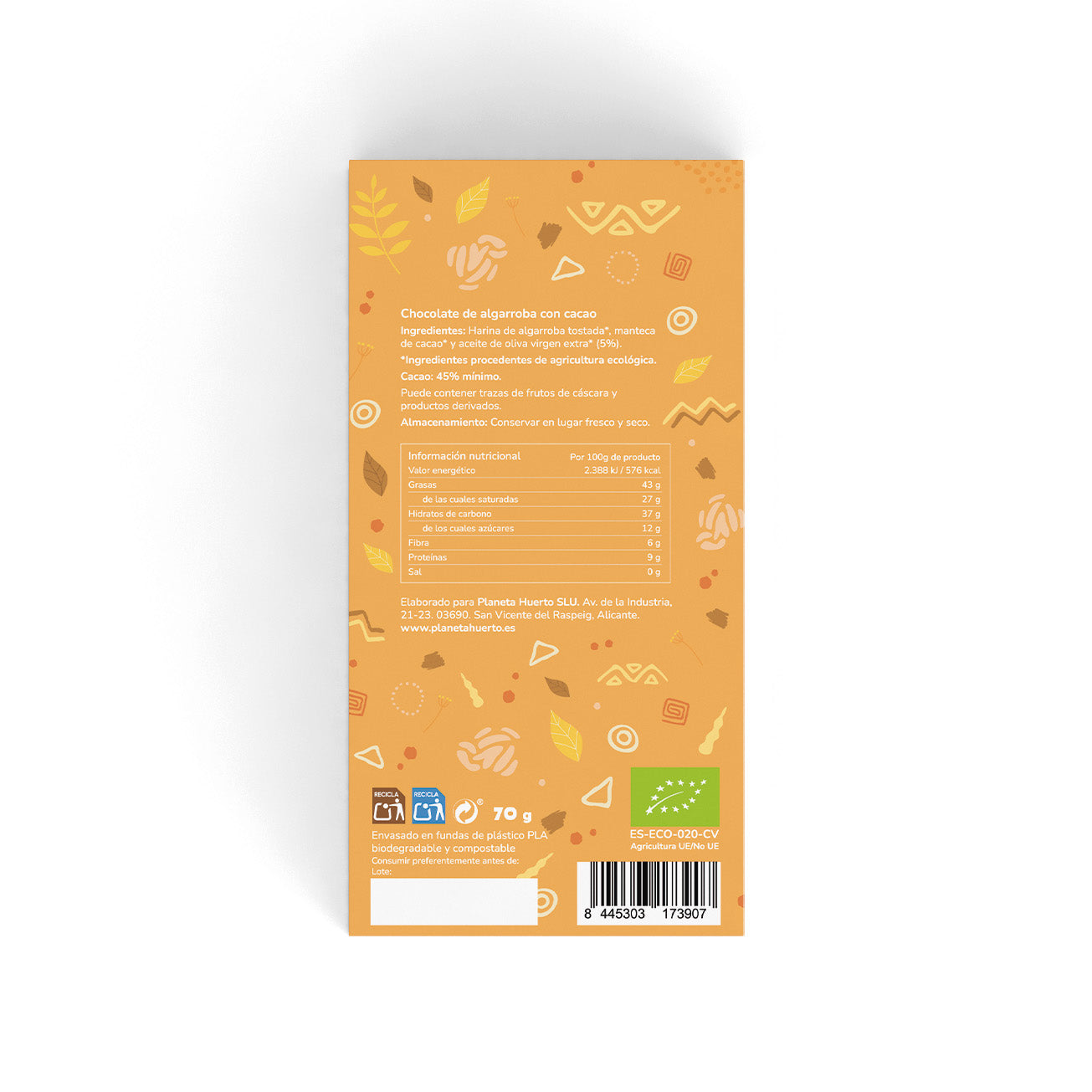 ECO Planeta Huerto comprimido de alfarroba e cacau 70 gr