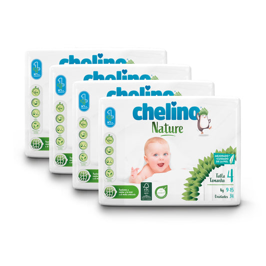 Pack poupança fraldas T4 9-15 kg Chelino Nature 136 unidades