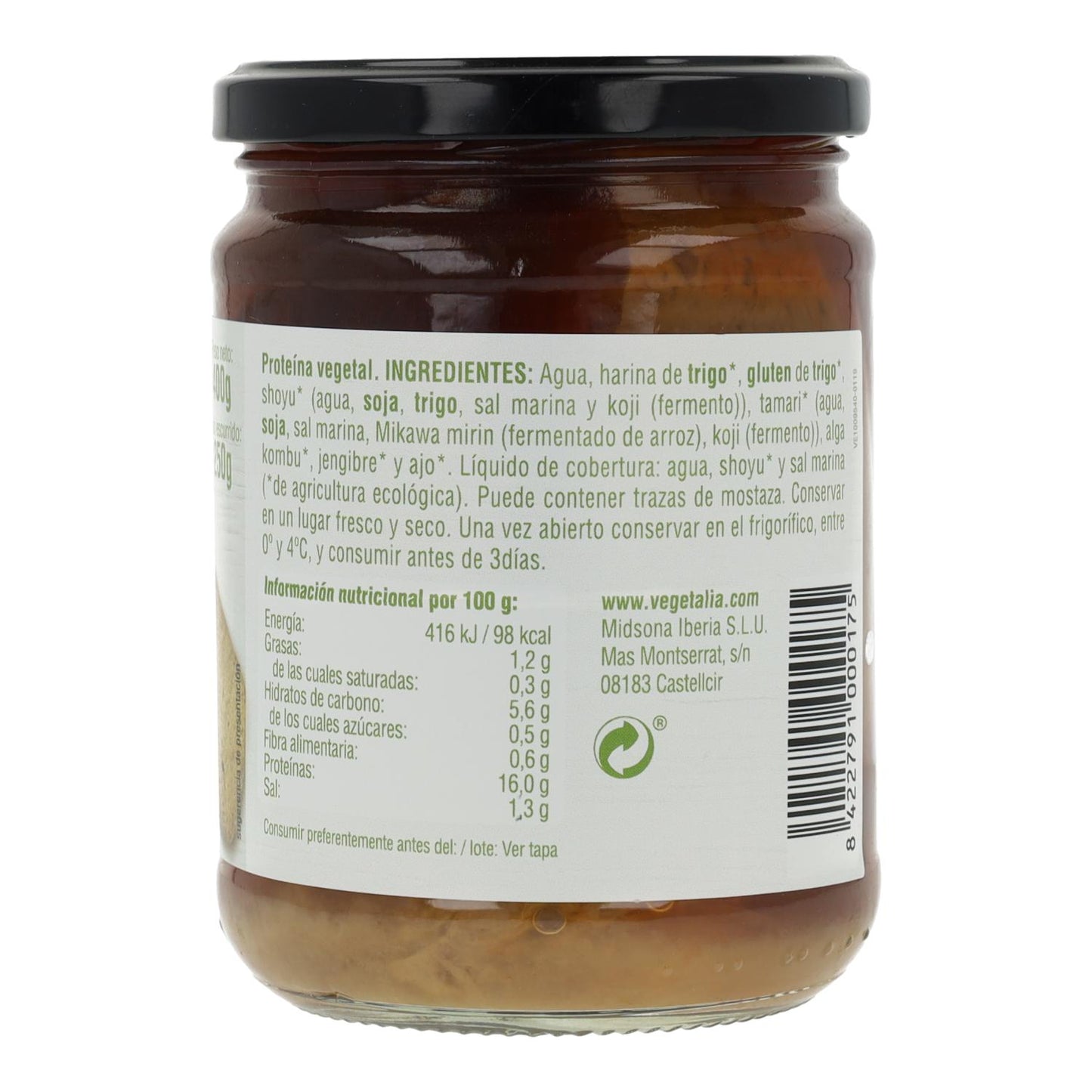 Seitan em frasco de vidro Vegetalia 250 g