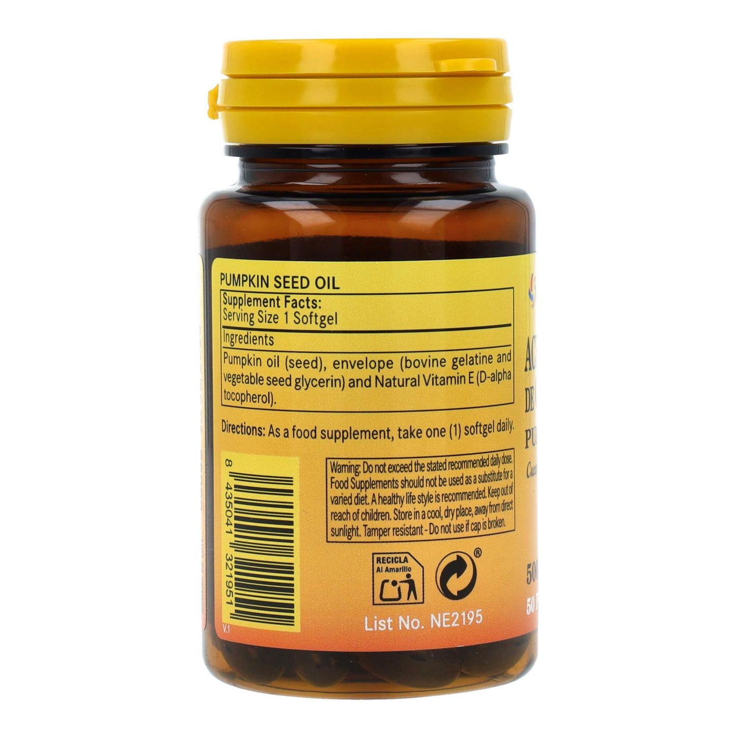 Óleo de sementes de abóbora Nature Essential 50 cápsulas gelatinosas