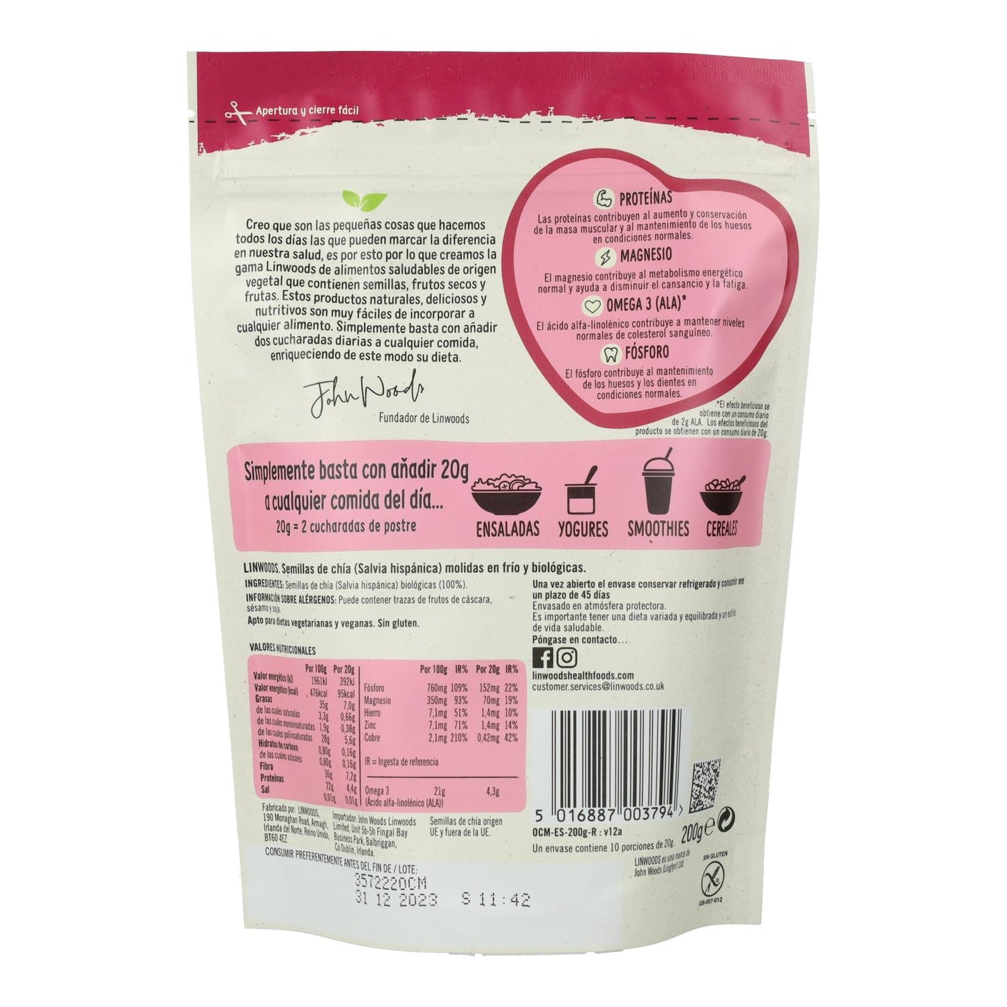 Sementes de Chia Moídas Biológicas Linwoods 200g