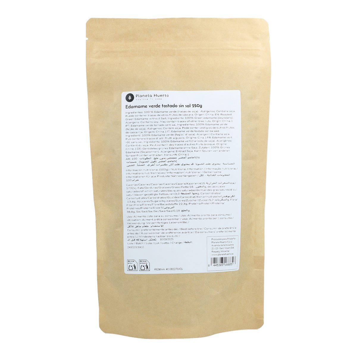 Edamame verde torrado sem sal Planeta Huerto 250 g