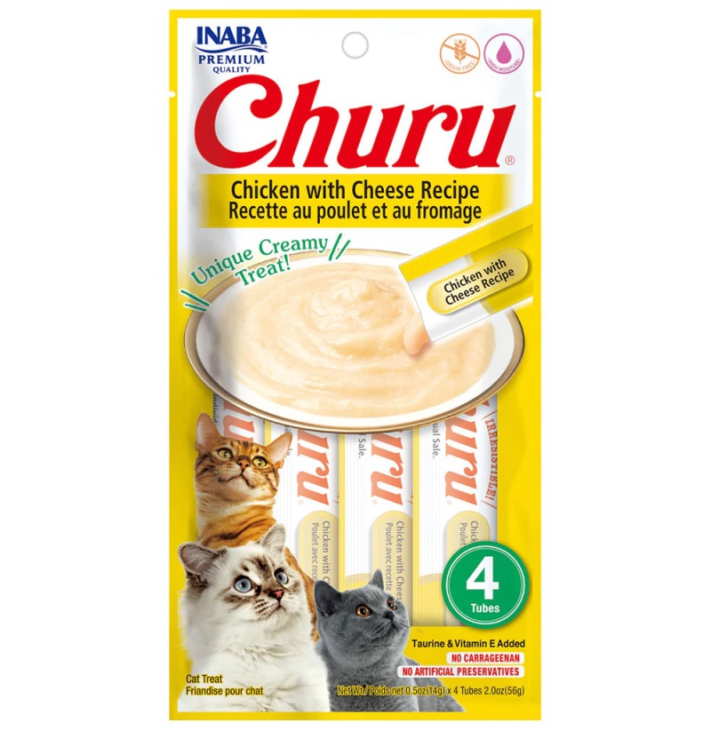 Receita de Frango e Queijo Churu Snack Cremoso para Gatos 4 x 14 g
