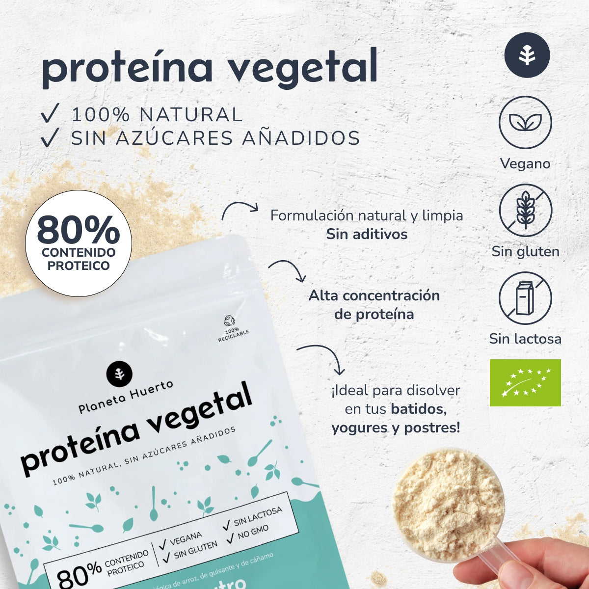 Proteína Vegetal Neutra ECO 80% Planeta Huerto 500 g