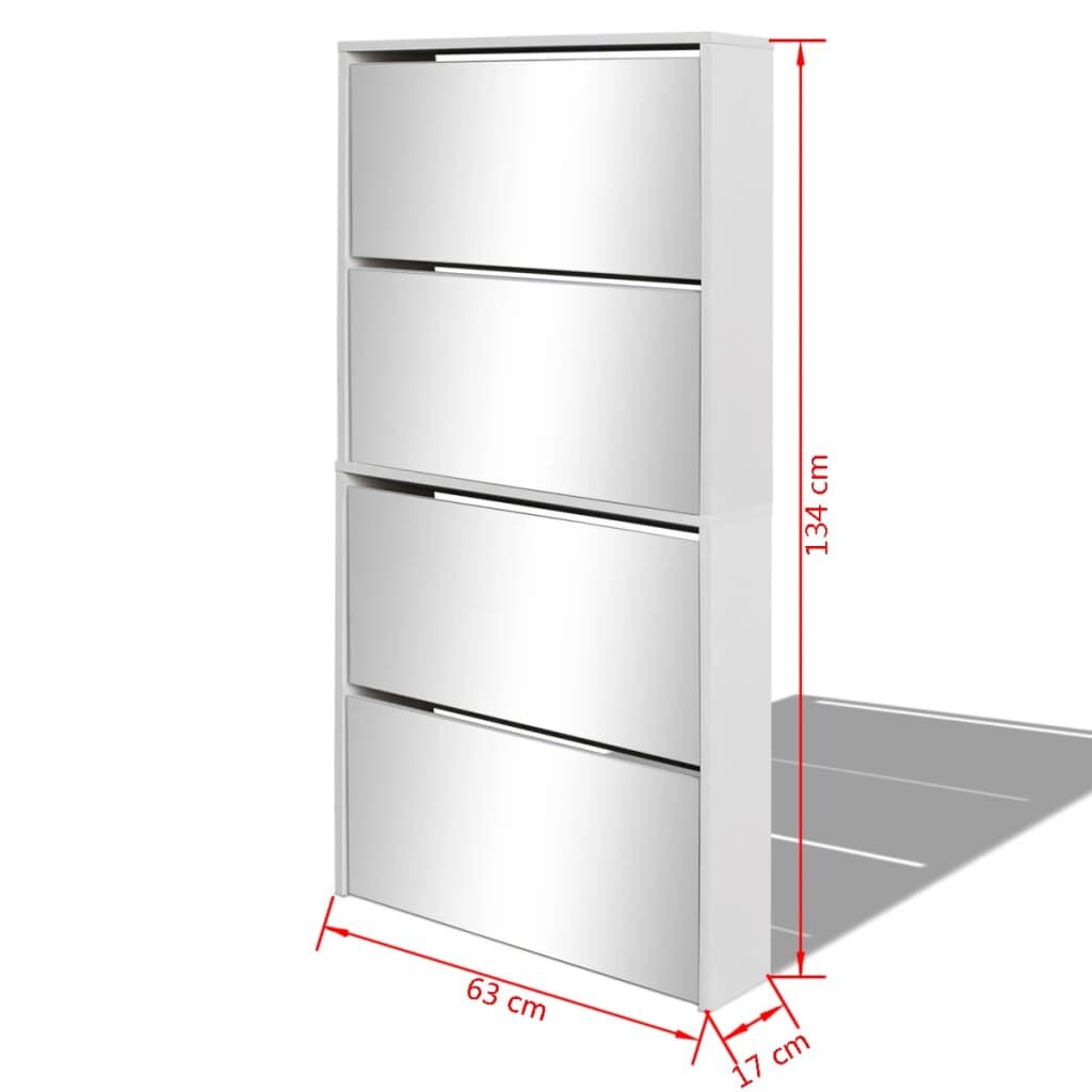 Vidaxl Mueble Zapatero 4 Compartimentos Espejo Blanco 63x17x134 Cm_4