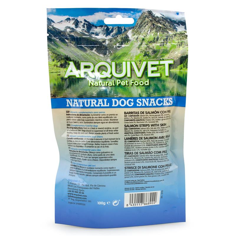 Petisco natural para cães: Barras de salmão Arquivet com pele, 100 g