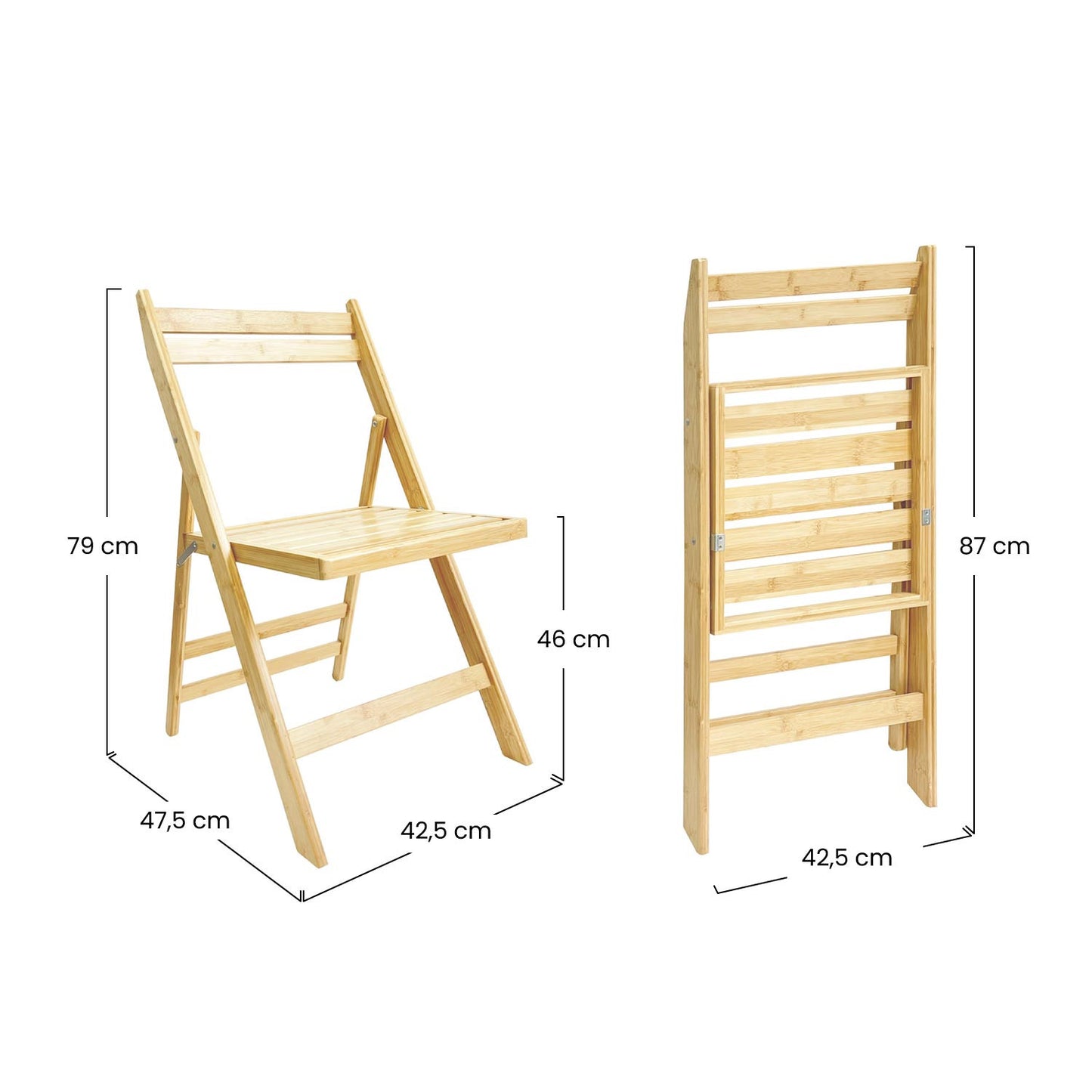 Silla Plegable De Madera De Bambú 42.5x47.5x79cm O91_5