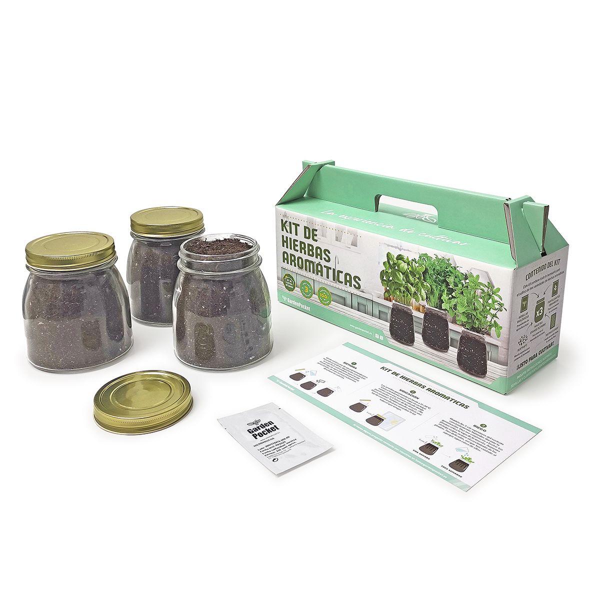 Kit de cultivo interior para ervas aromáticas: manjericão, salsa e hortelã
