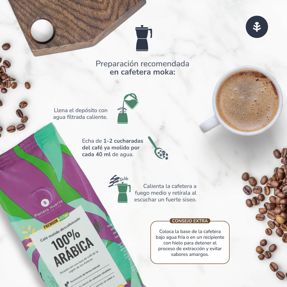 Café moído descafeinado Eco 100% Arábica Planeta Huerto 250 g