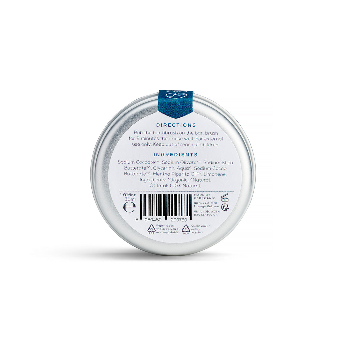 Pasta de dentes sólida natural sem flúor da Georganics com sabor a menta 30 ml