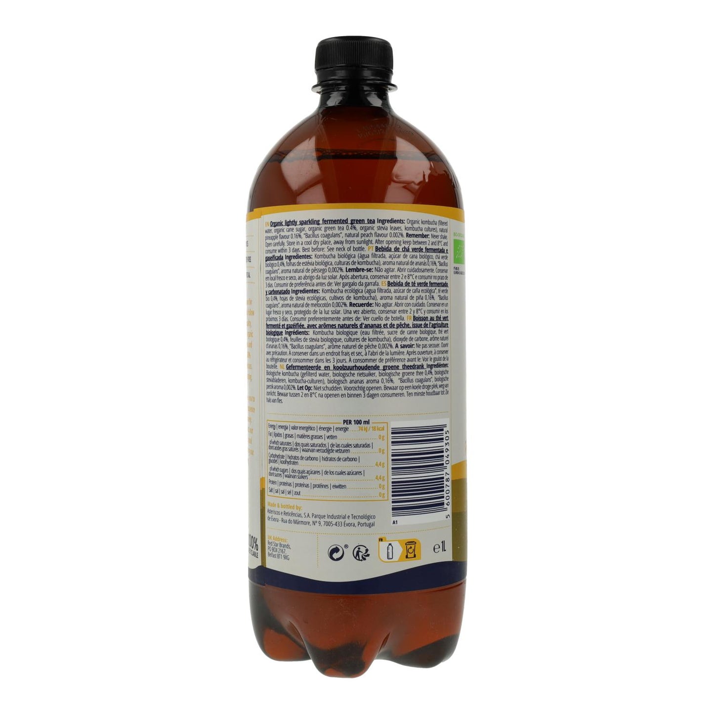 Captain Kombucha Kombucha Biológico de Ananás e Pêssego 1L