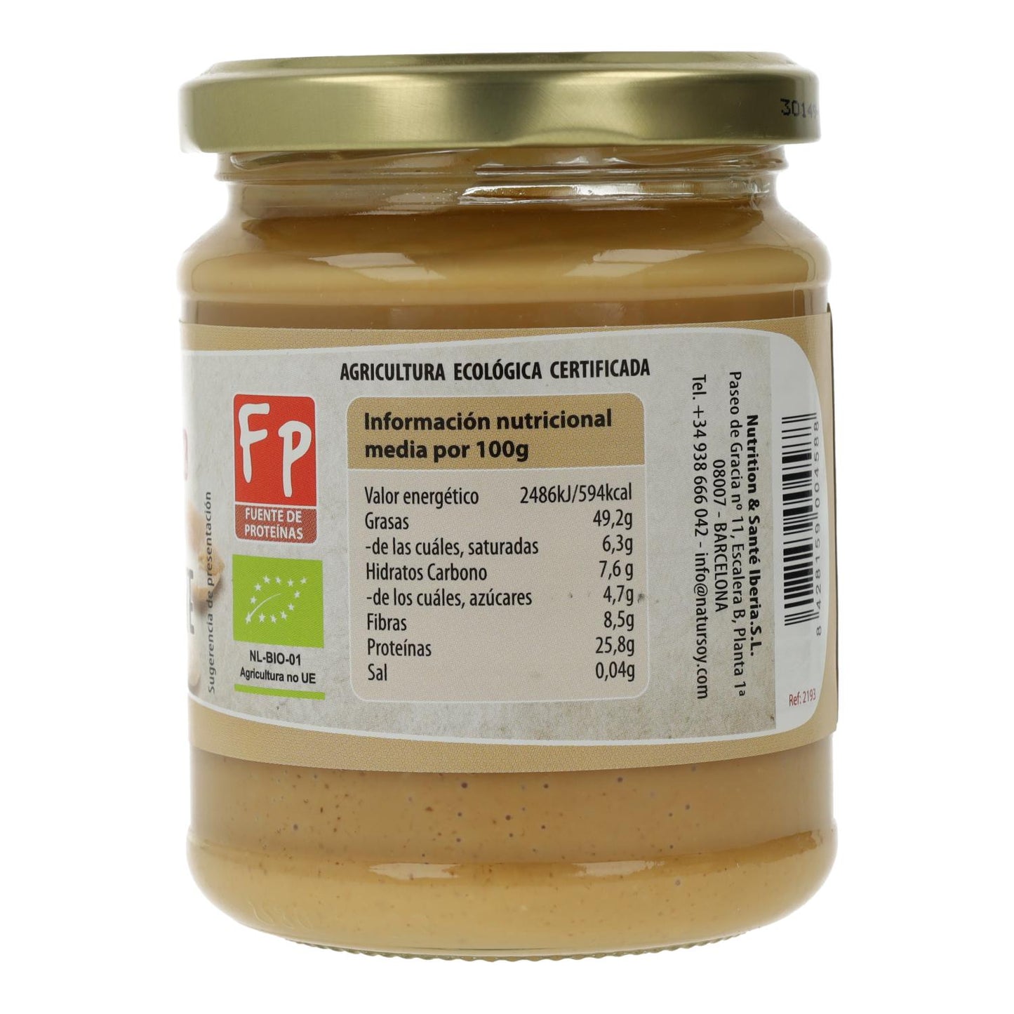Manteiga de amendoim ECO sem sal, 250 g. Natursoy
