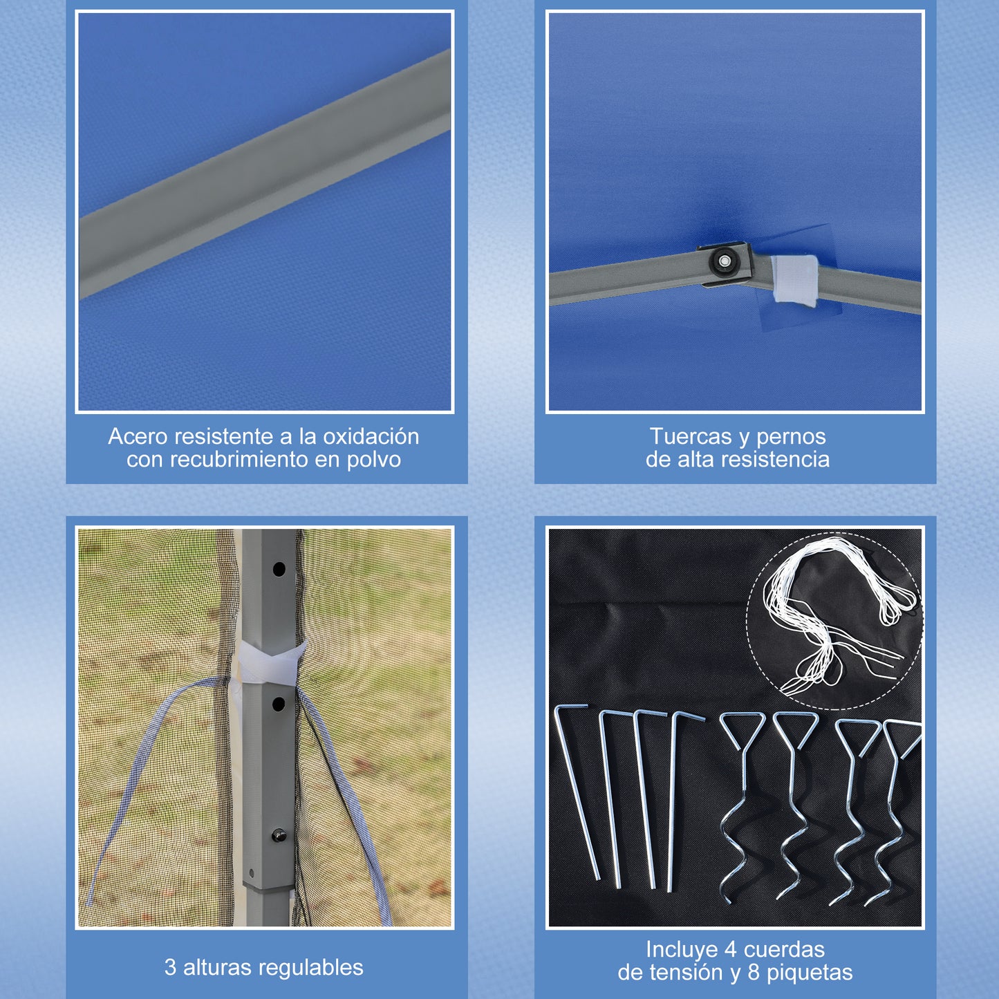Outsunny Carpa Plegable 3x3 M Con 4 Paredes Laterales De Malla Azul_5