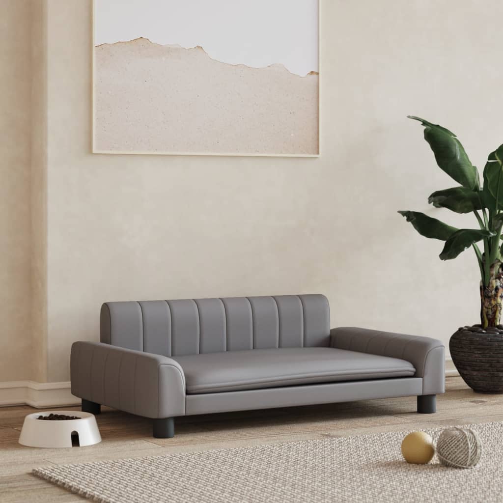 Cama Para Perros De Cuero Sintético Gris 90x53x30 Cm / Vetonek_5