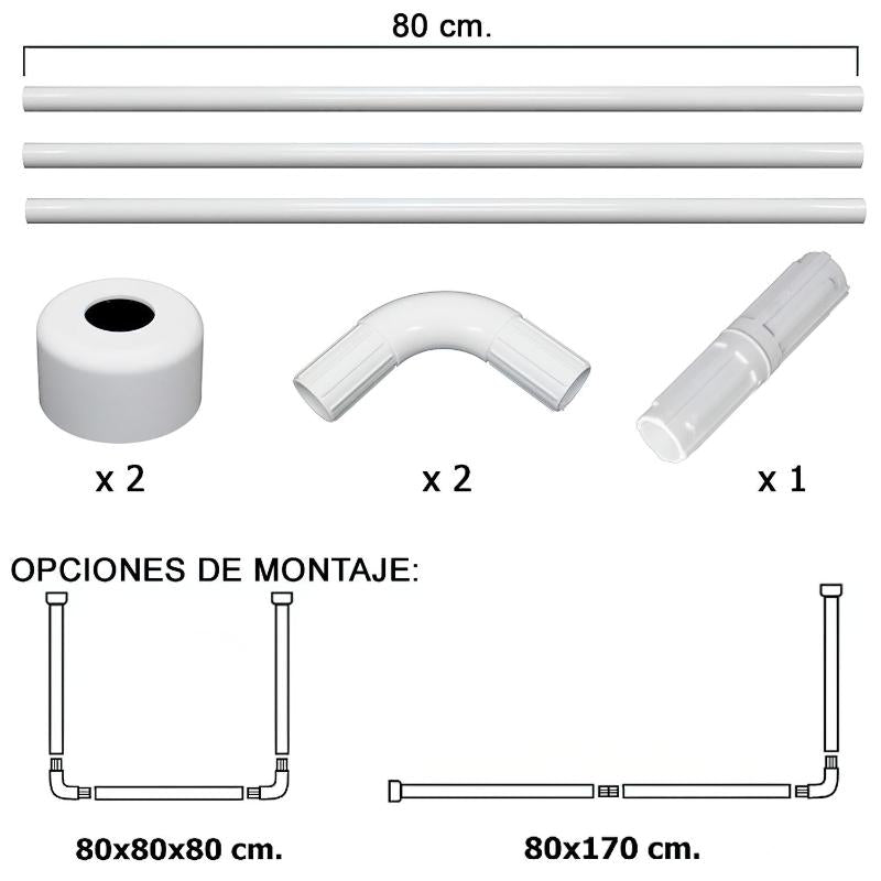 Barra Para Cortina Ducha Universal Aluminio Blanco 80 X 170 Cm._1