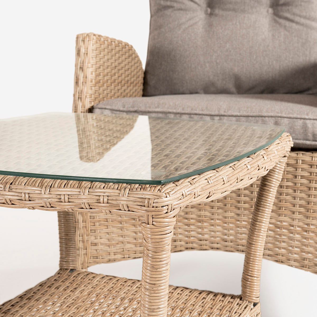 Conjunto Muebles Jardín, 2 Sillones Reclinables Y 1 Mesa Auxiliar, 2 Plazas, Aluminio Y Rattán Sintético Plano Color Natural_4