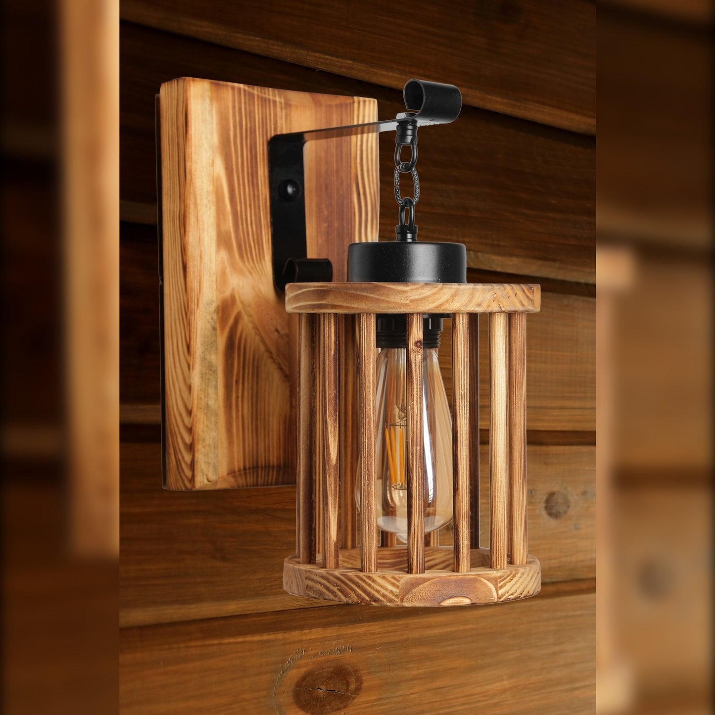 Aplique De Pared Celda Colgante, Madera , Marrón, 15x26x28, Casquillo E 27 Max 60 W