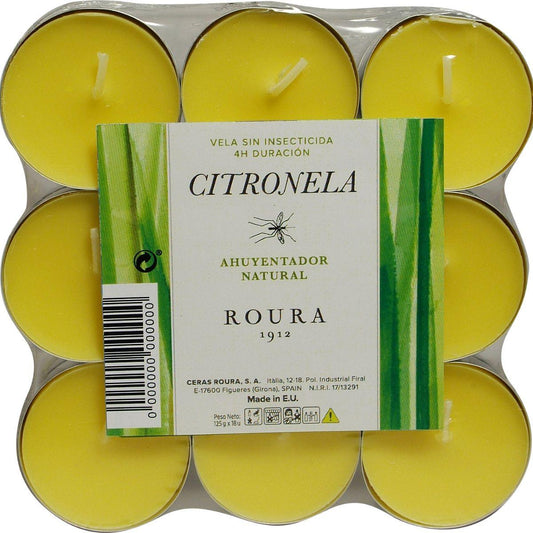 Embalagem de 18 velas aquecedoras de citronela anti-mosquitos Roura