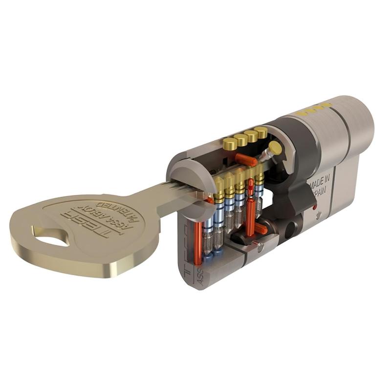 Cilindro Tesa Seguridad T70 30x30 Latonado Leva Larga_0
