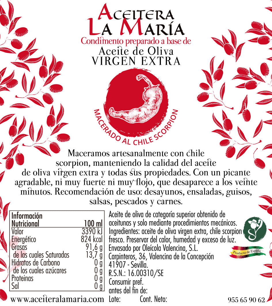 Aceite De Oliva Virgen Extra Macerado Al Chile Scorpion 100 Ml Cristal_1
