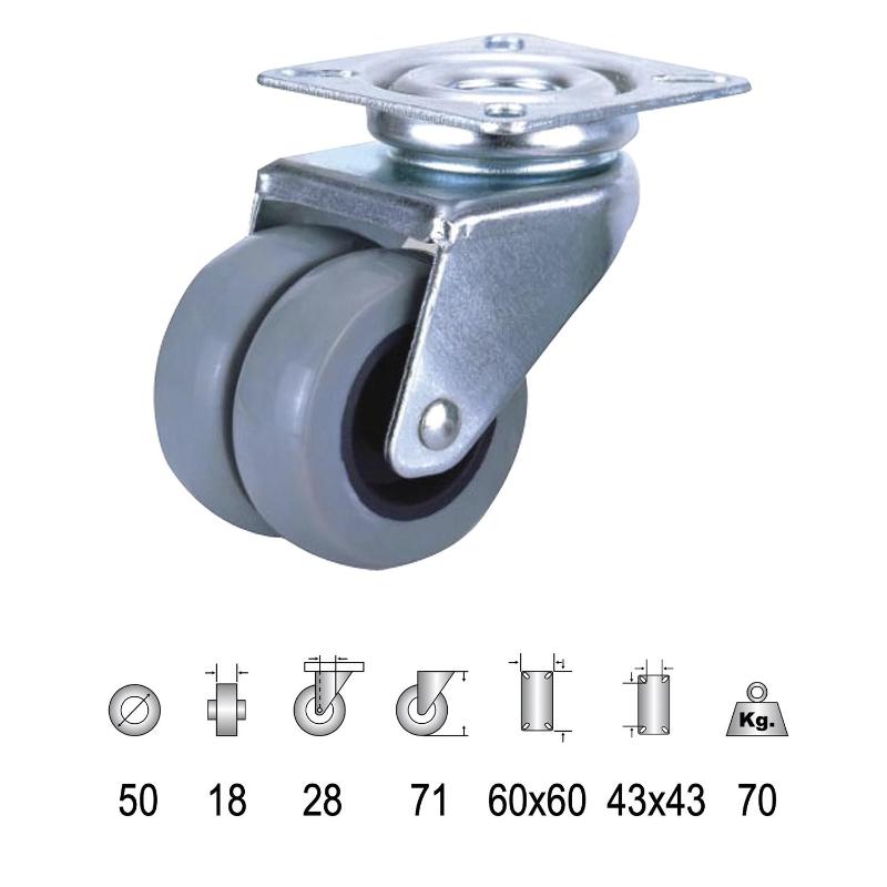 Rueda Doméstica Doble Poliamida Gris Placa 50mm_0