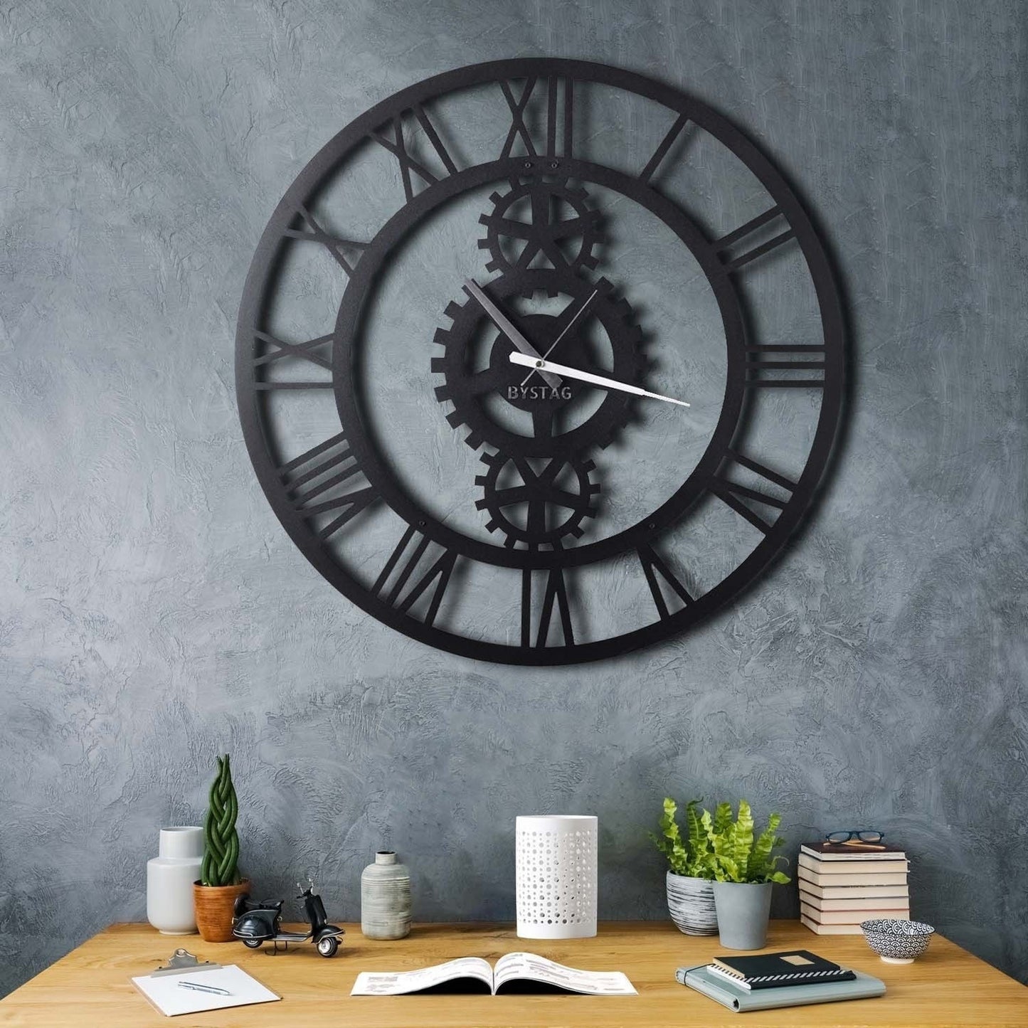 Reloj De Pared Metal Engranajes 70x70_4