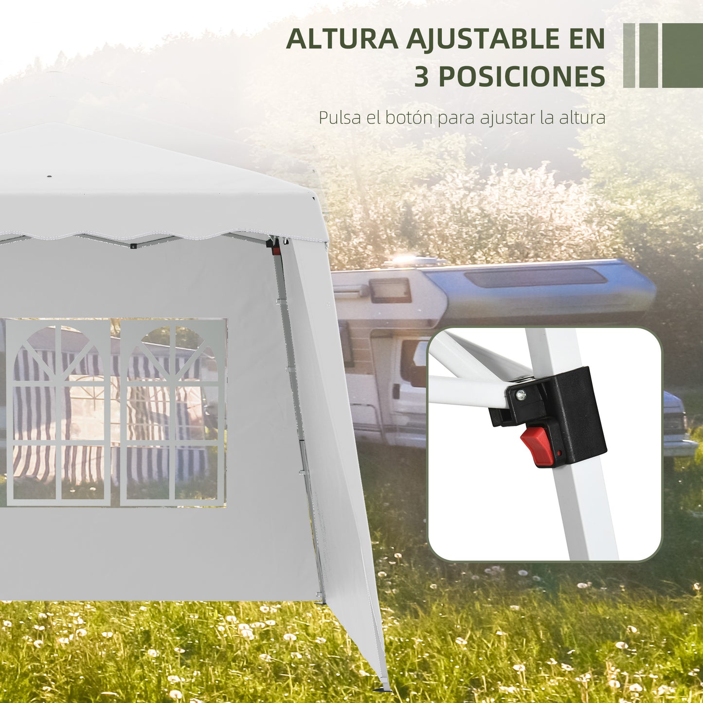 Outsunny Carpa Plegable 2 Paredes Laterales 2,89x2,89 M Altura Ajustable Blanco_5