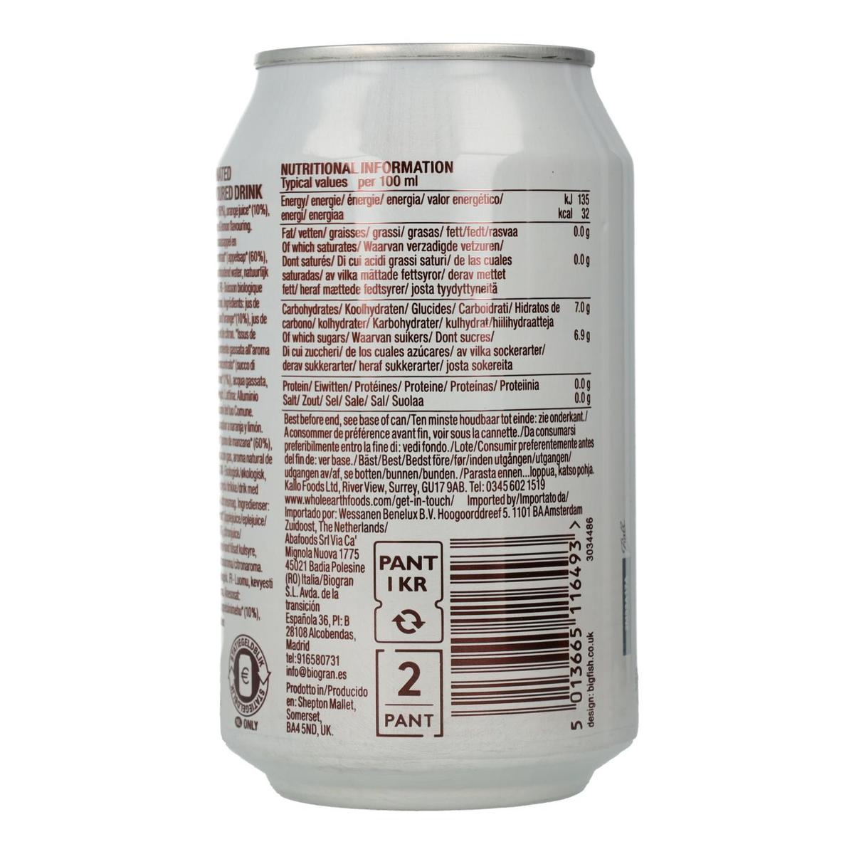 Embalagem de 6 Refrigerantes Biológicos de Laranja e Limão, 330 ml. Whole Earth