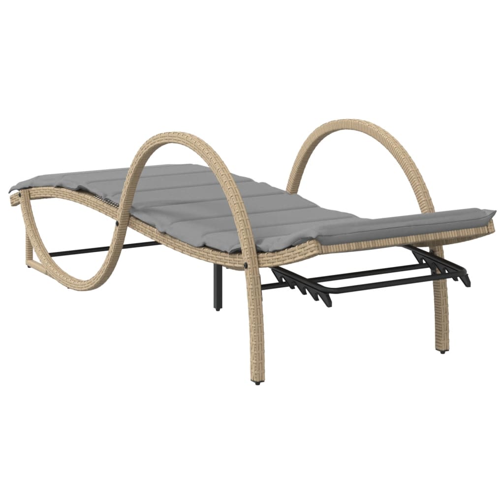 Tumbona Con Cojín Ratán Sintético Beige 60x199x42 Cm / Vetonek_5