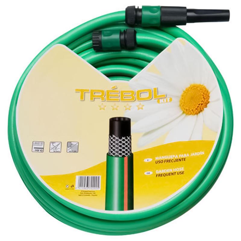 Manguera Verde Trebol Trenzado 15 Mm. - 5/8 Rollo 15 Metros Con Accesorios_0