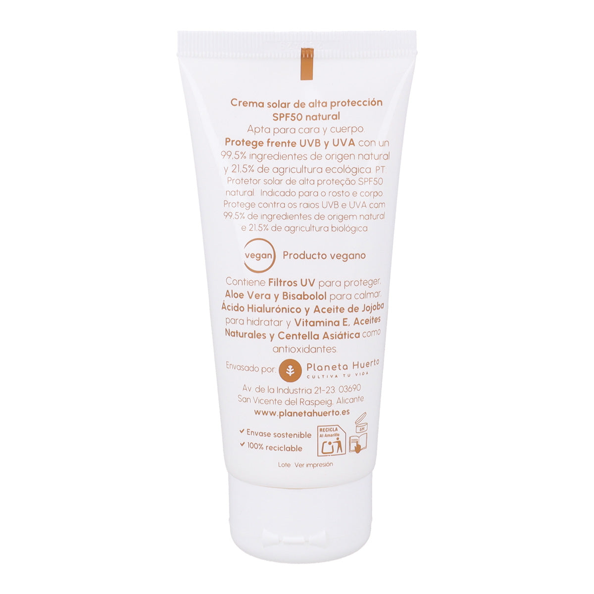 Creme Protetor Solar 100% Mineral FPS50 Planeta Huerto 100 ml