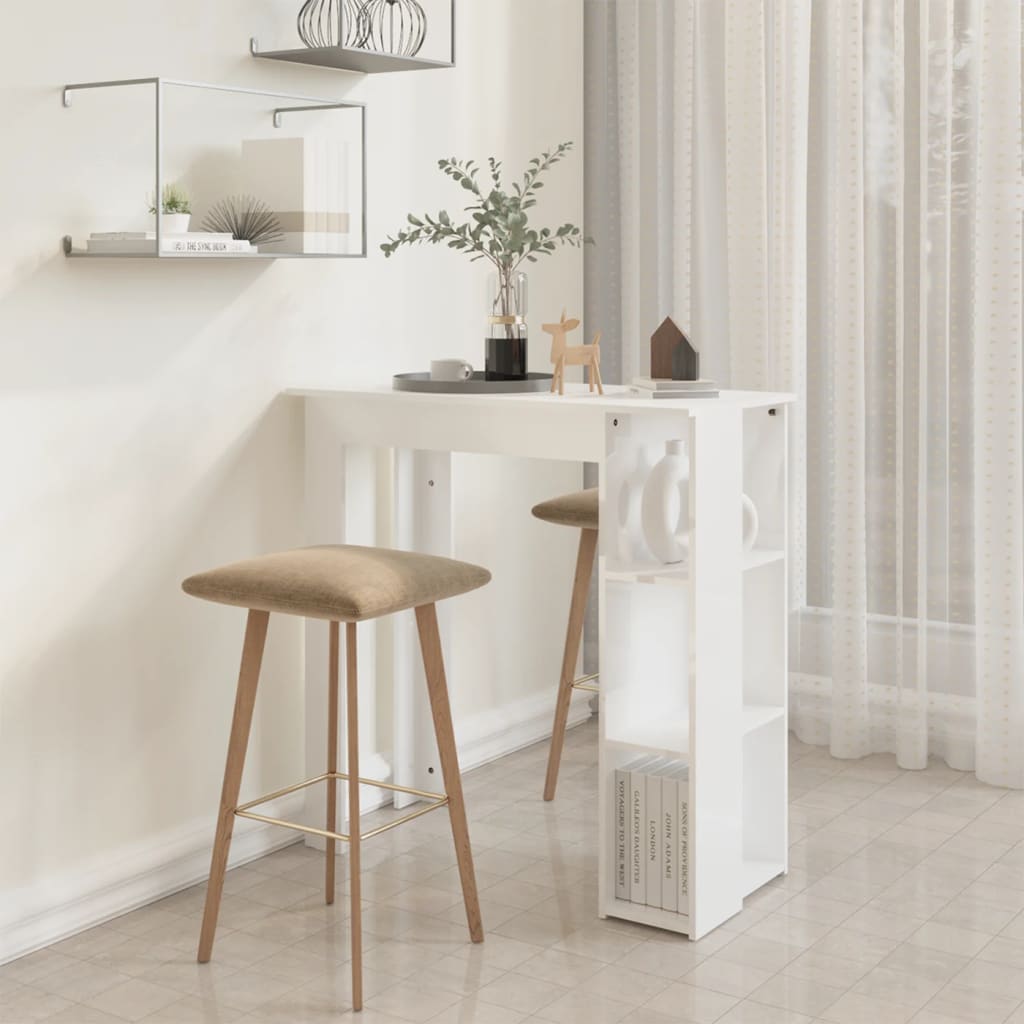Mesa Bar Con Estante Contrachapada Blanco Brillo 102x50x103,5cm_4