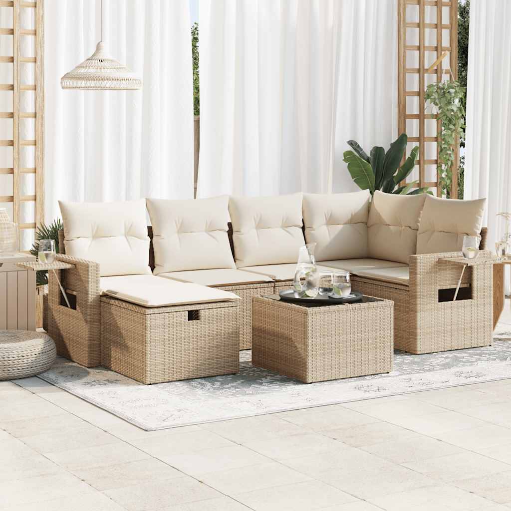 Set Sofás De Jardín 7 Piezas Y Cojines Ratán Sintético Beige / Vetonek_5
