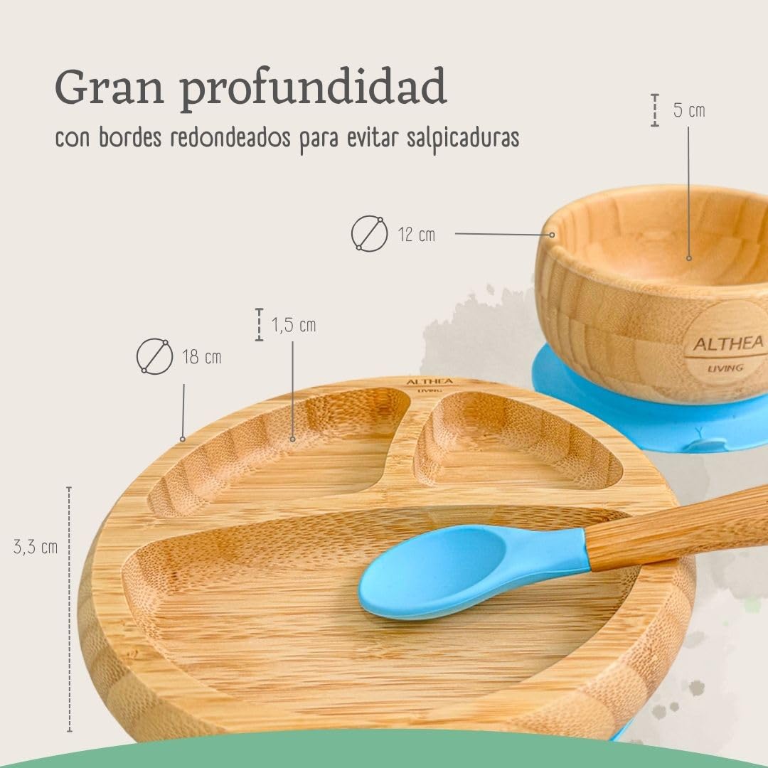 Vajilla De Bambú Natural - 3 Piezas - Azul Capri._5