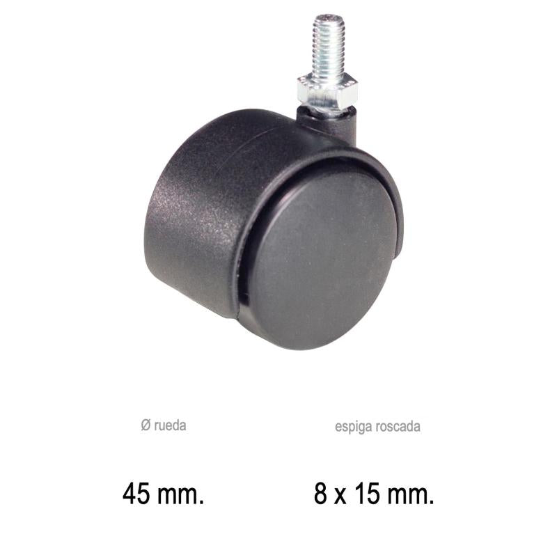 Rueda Domestica Nylon Negro Espiga M8x40 Mm._0