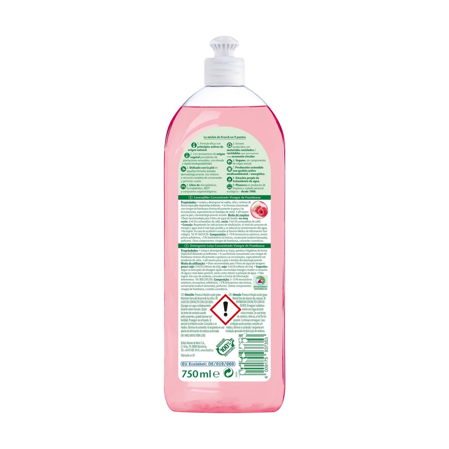 Pack 10x Lavavajillas frambuesa Frosch 750 ml
