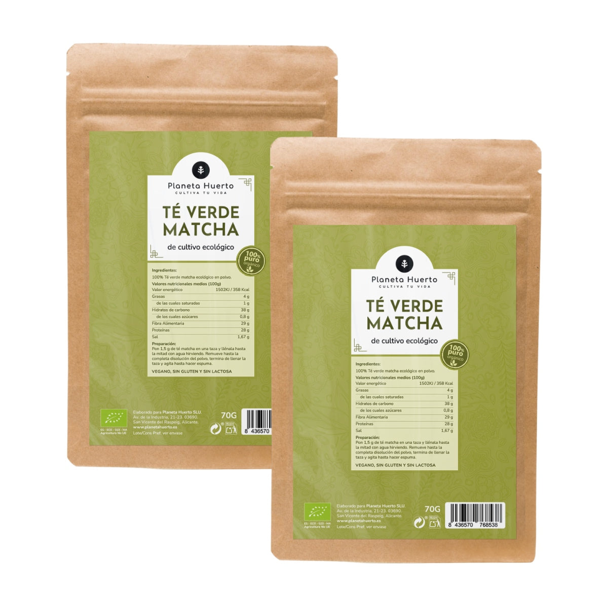 Pack de 2 Chás Matcha em Pó ECO Planeta Huerto 70 g