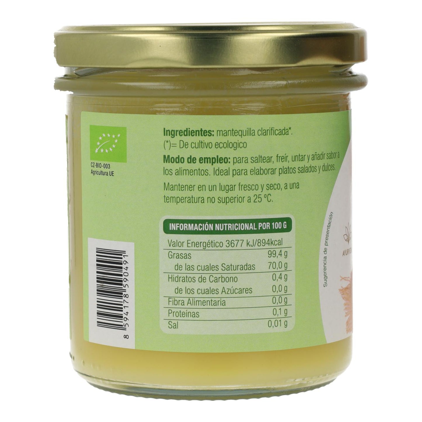Manteiga clarificada ghee ayurvédica Bio El Granero, 340 ml