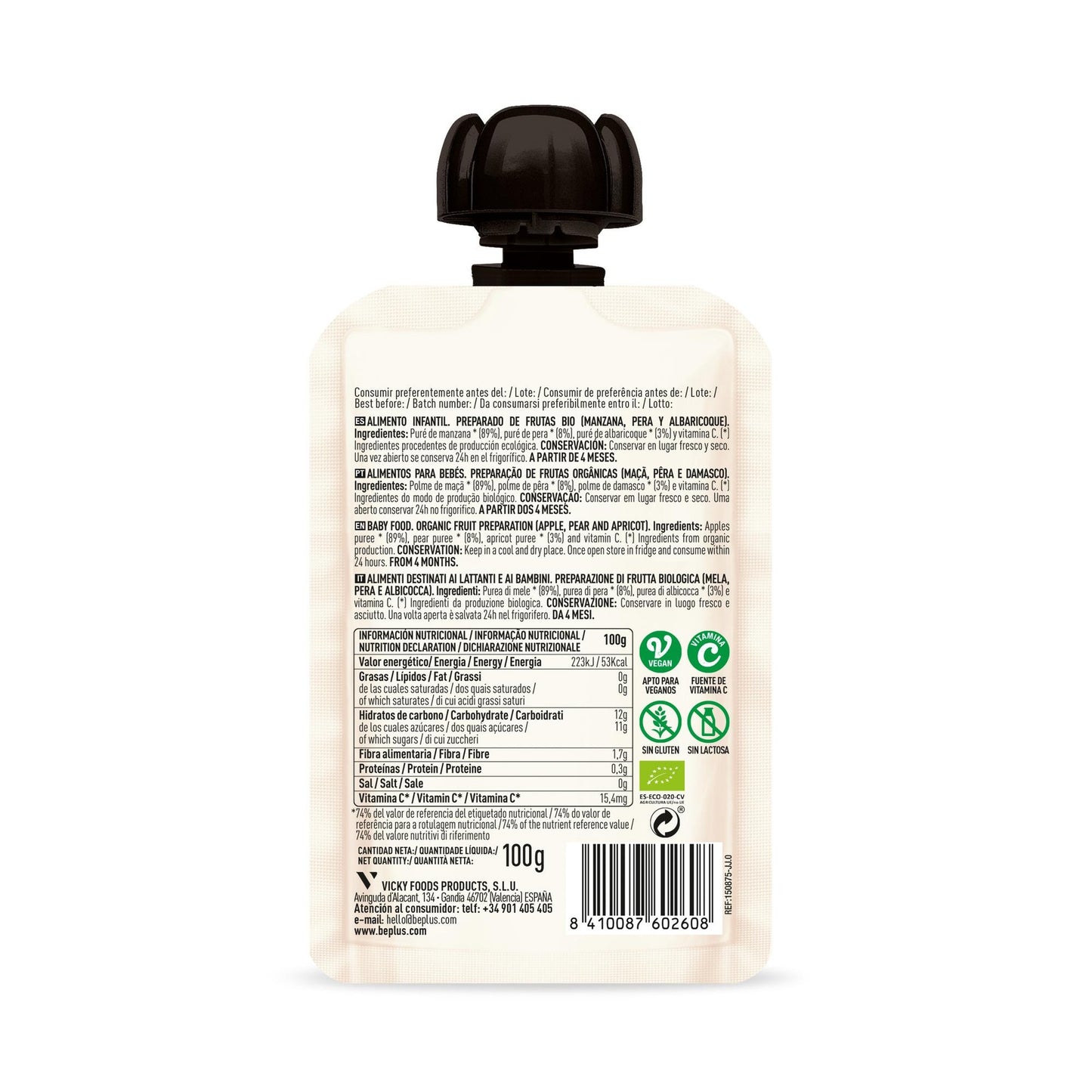 Saquetas de maçã, pêra e alperce BIO Be Plus 100 g