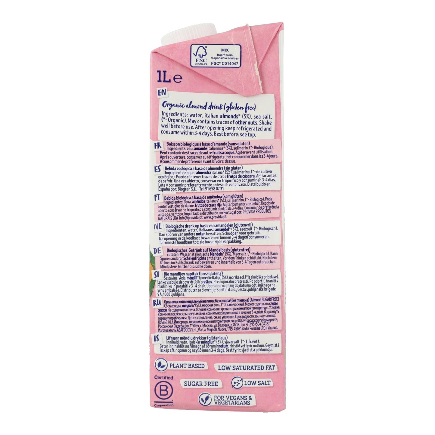 Pack de 6 Bebidas de Amêndoa sem Açúcar Bio Isola Bio 1 L