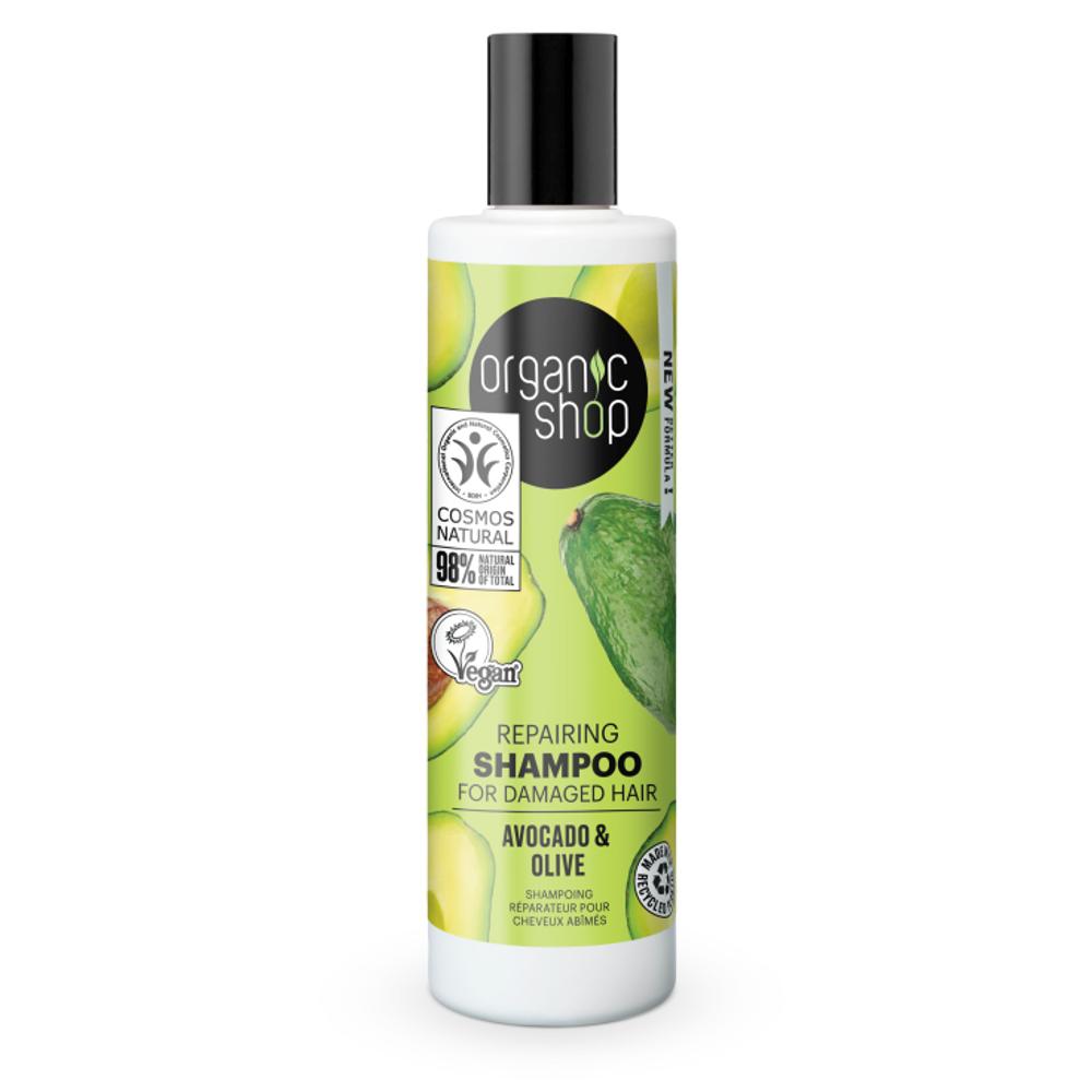 Champô reparador de abacate e azeitonas da Organic Shop para cabelos danificados 280 ml