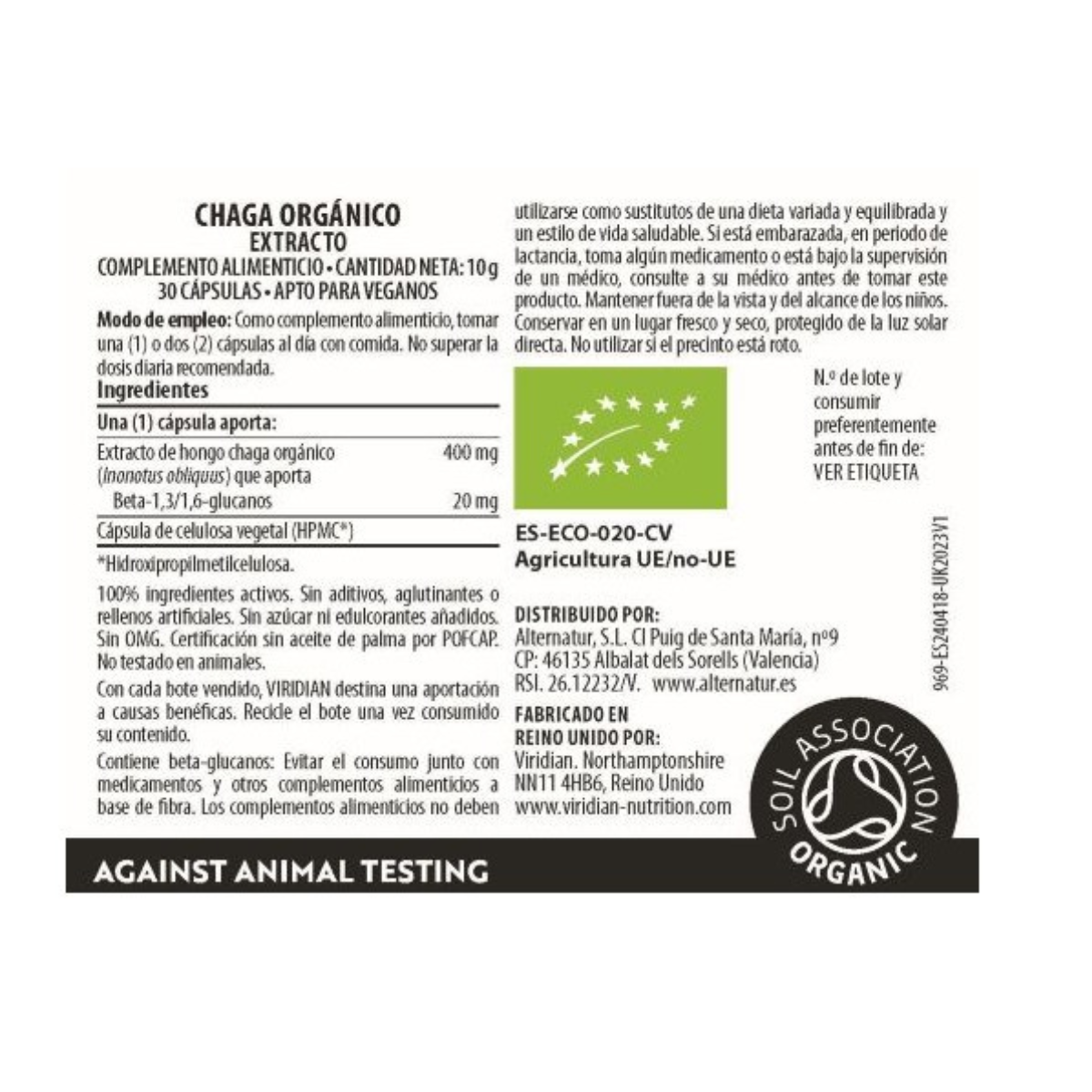 Extrato de Chaga Orgânico Viridian 30 Cápsulas