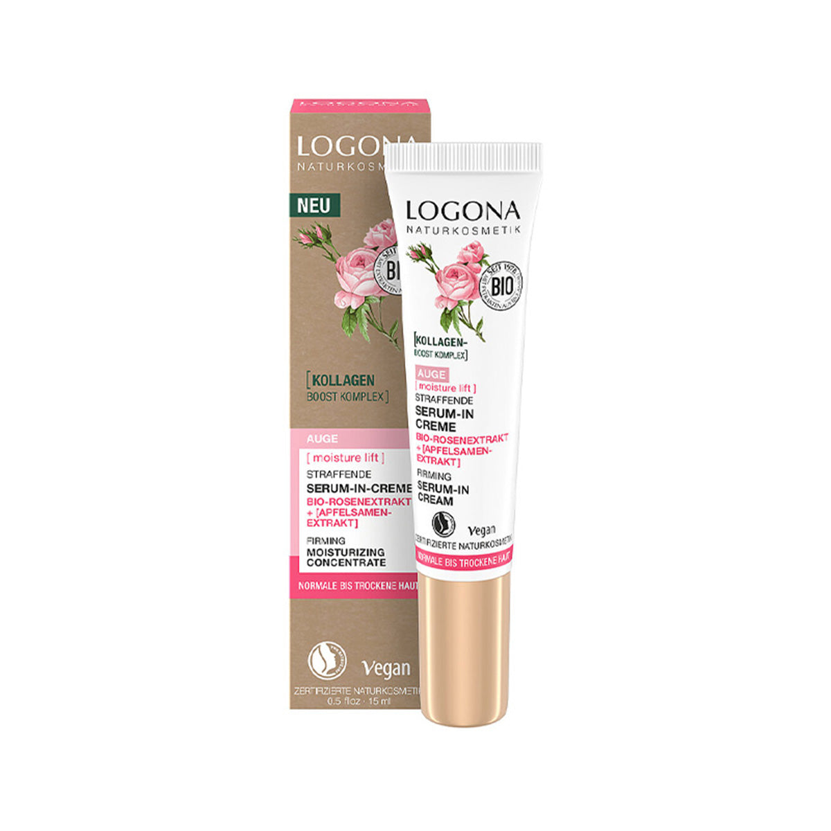 Sérum Creme Refirmante para o Contorno dos Olhos com Rosas Biológicas e Sementes de Maçã, LOGONA, 15ml