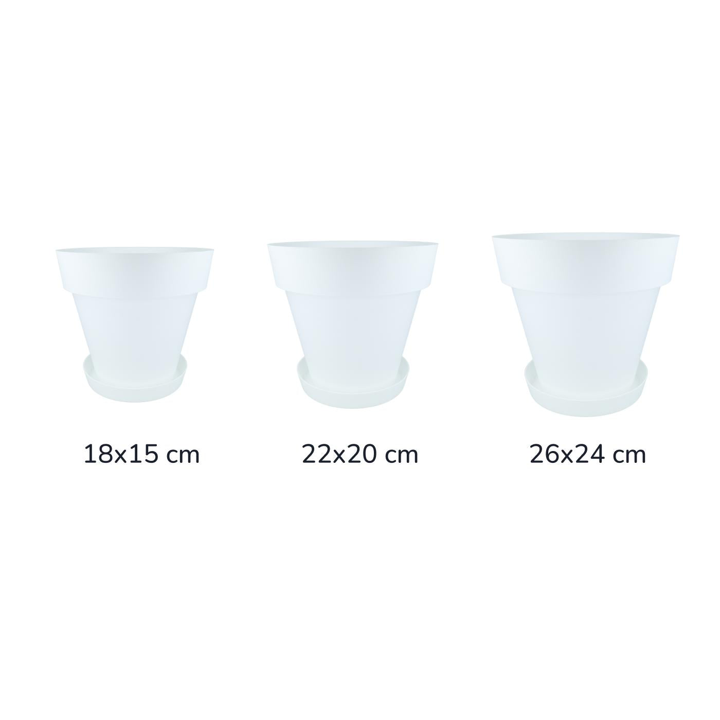 Embalagem de vasos brancos Tes 18 x 15 cm com pires