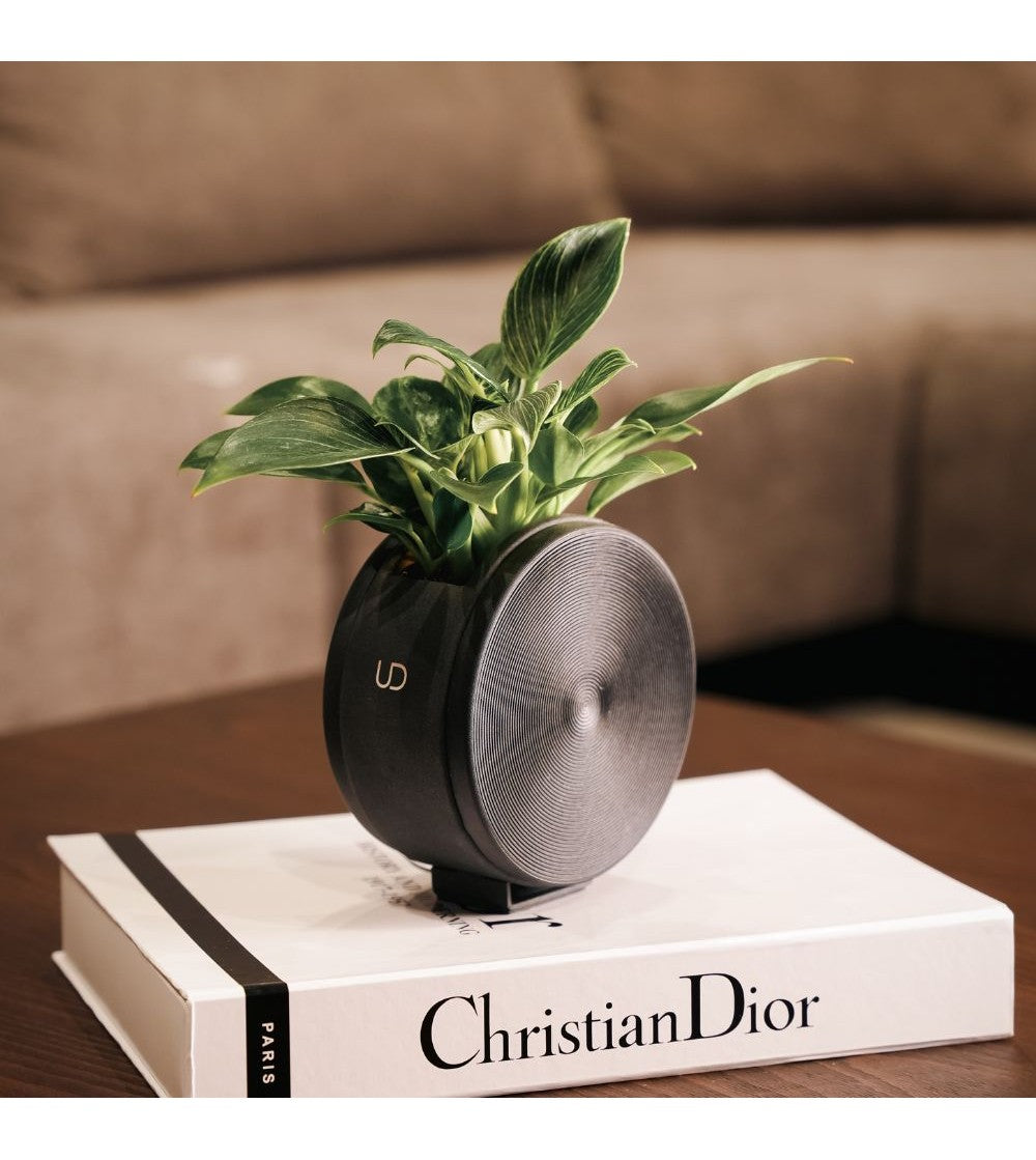 Maceta Redonda De Sobremesa O De Pared Con Autorriego – Negro_0