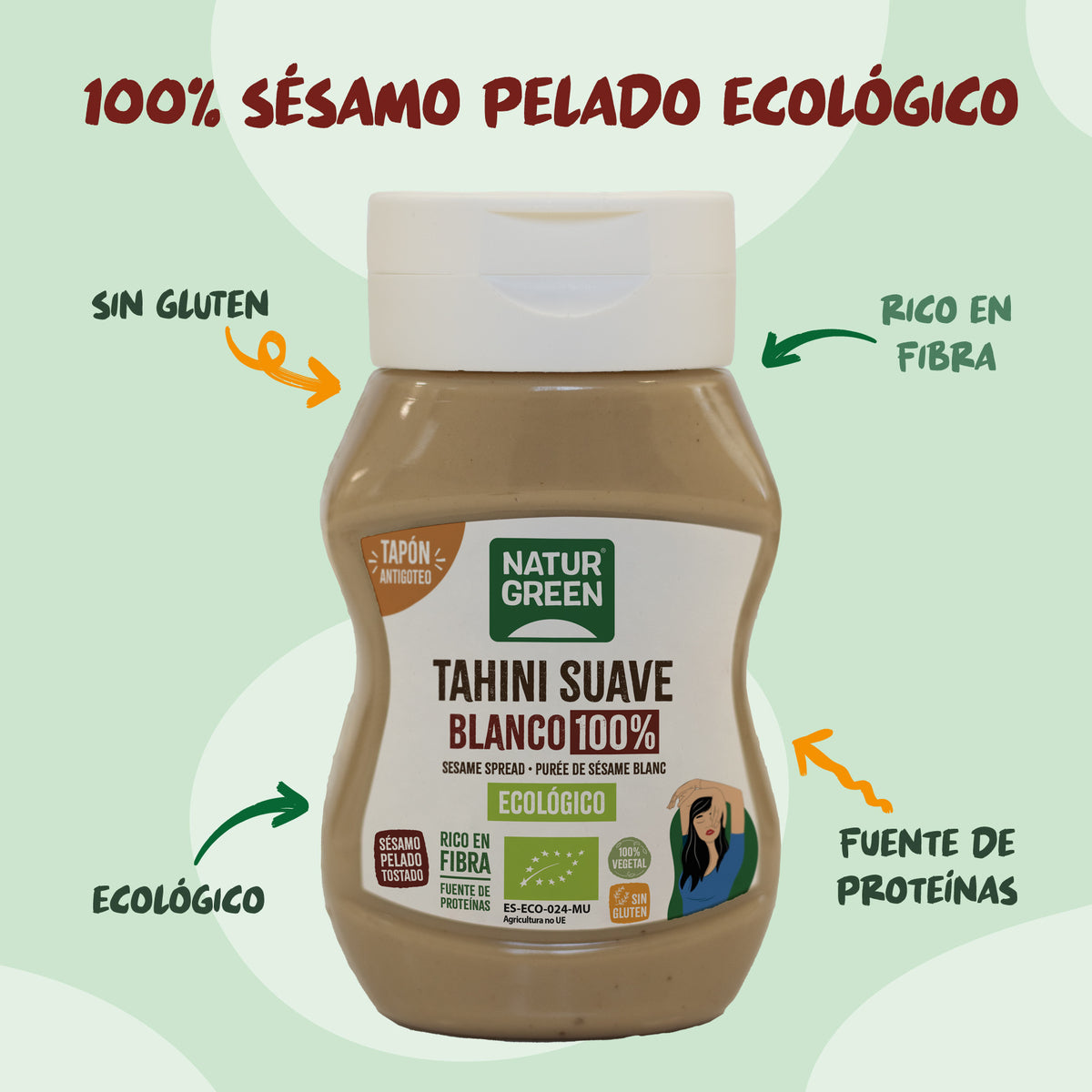 Tahini Suave Blanco Antigoteo Bio NaturGreen 270 g